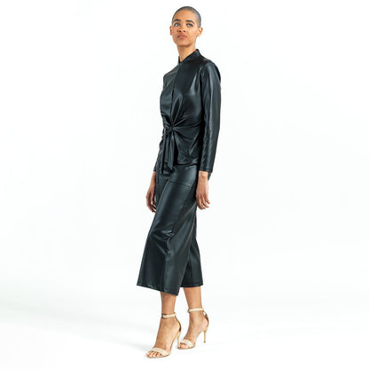 Liquid Leather™ - Sheen Center Front Tie Top - Black - Final Sale | Clara Sunwoo Special Offer