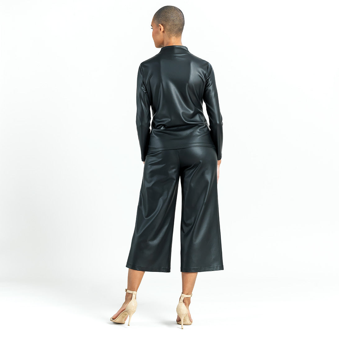 Liquid Leather™ - Sheen Center Front Tie Top - Black - Final Sale | Clara Sunwoo Special Offer