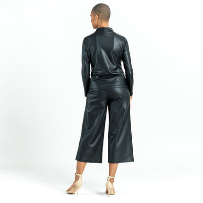 Liquid Leather™ - Sheen Center Front Tie Top - Black - Final Sale | Clara Sunwoo Special Offer