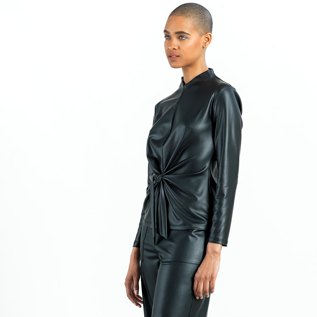 Liquid Leather™ - Sheen Center Front Tie Top - Black - Final Sale | Clara Sunwoo Special Offer