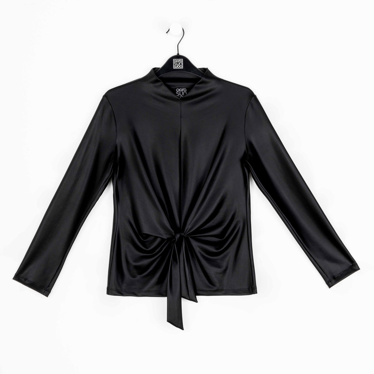 Liquid Leather™ - Sheen Center Front Tie Top - Black - Final Sale | Clara Sunwoo Special Offer