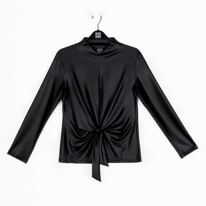Liquid Leather™ - Sheen Center Front Tie Top - Black - Final Sale | Clara Sunwoo Special Offer