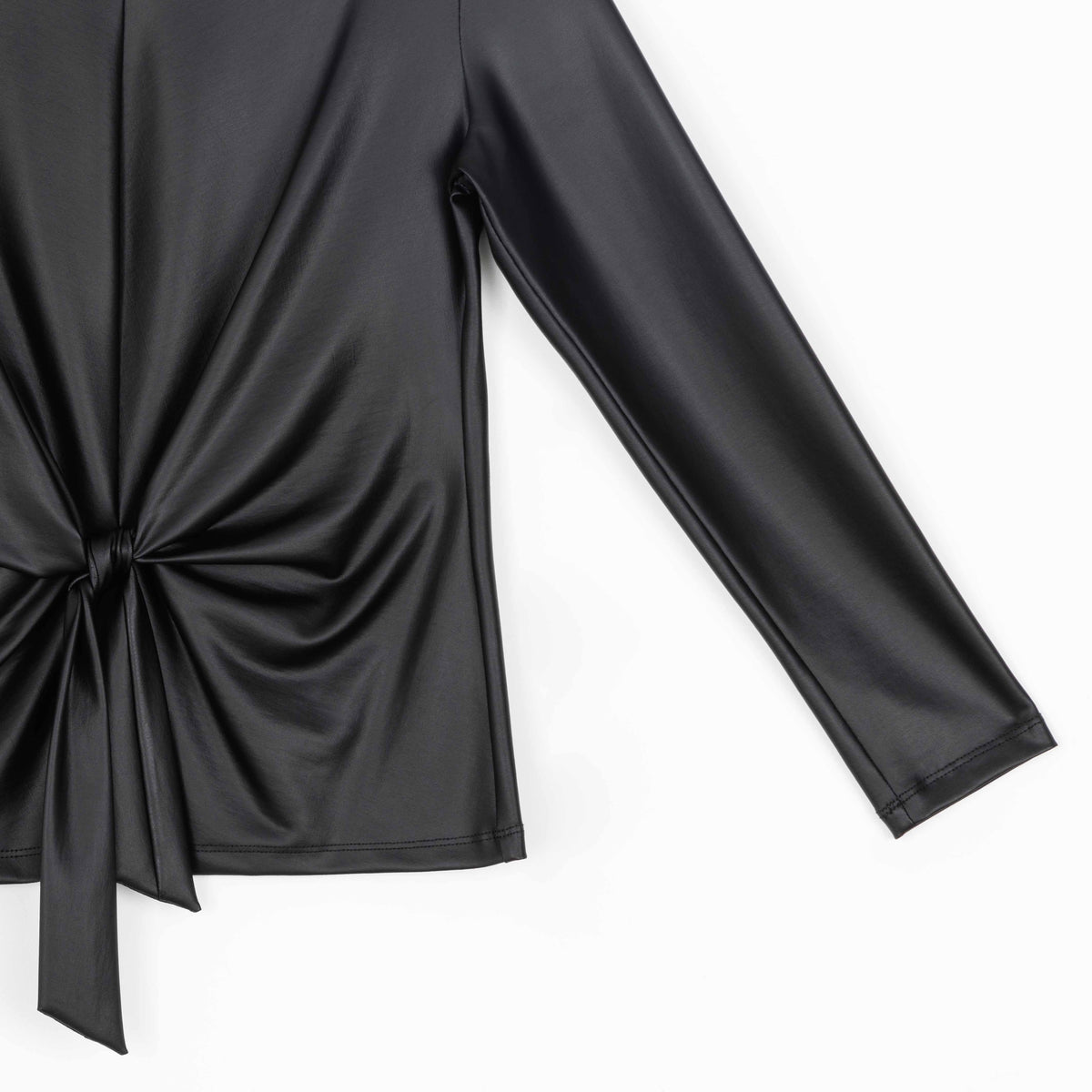 Liquid Leather™ - Sheen Center Front Tie Top - Black - Final Sale | Clara Sunwoo Special Offer