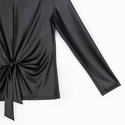 Liquid Leather™ - Sheen Center Front Tie Top - Black - Final Sale | Clara Sunwoo Special Offer
