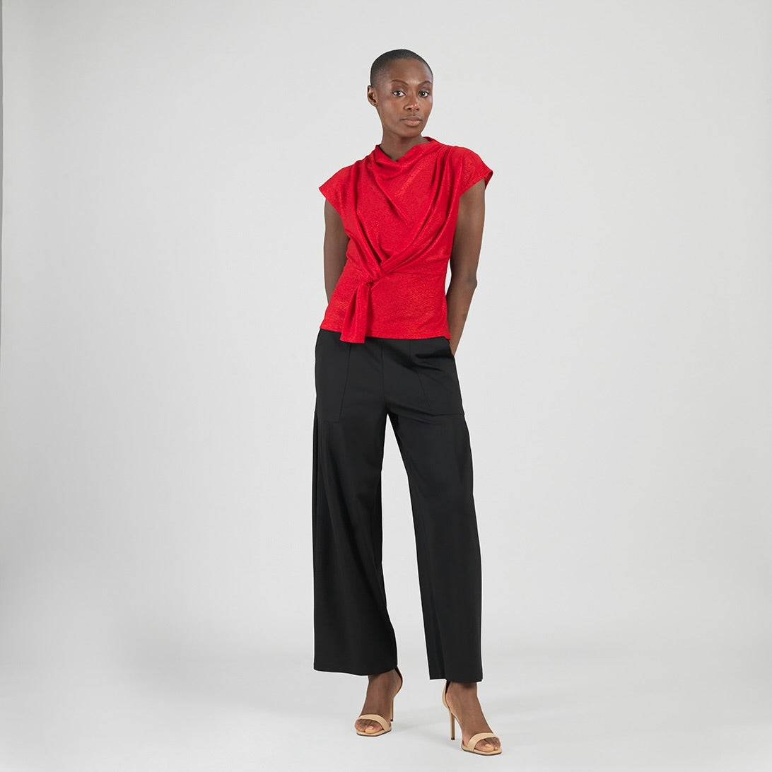 Glimmer Speck - Drape Neck Loop Front Top - Red - Final Sale | Clara Sunwoo Top Pick