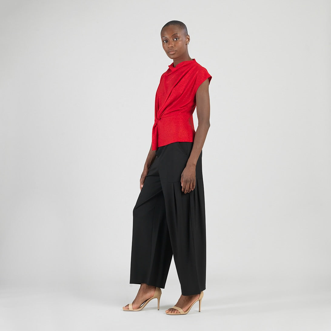 Glimmer Speck - Drape Neck Loop Front Top - Red - Final Sale | Clara Sunwoo Top Pick