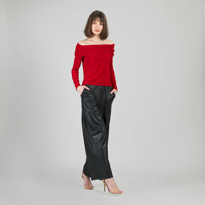 Ruched Off-Shoulder Top - Red - Final Sale | Clara Sunwoo Hot Sale