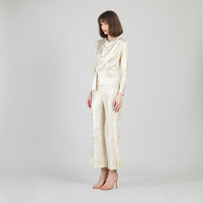 Foil Sheen - Long Sleeve Loop Front Top - Champagne - Final Sale | Clara Sunwoo Classic
