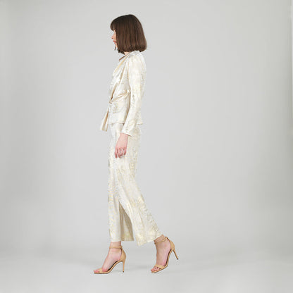 Foil Sheen - Long Sleeve Loop Front Top - Champagne - Final Sale | Clara Sunwoo Classic