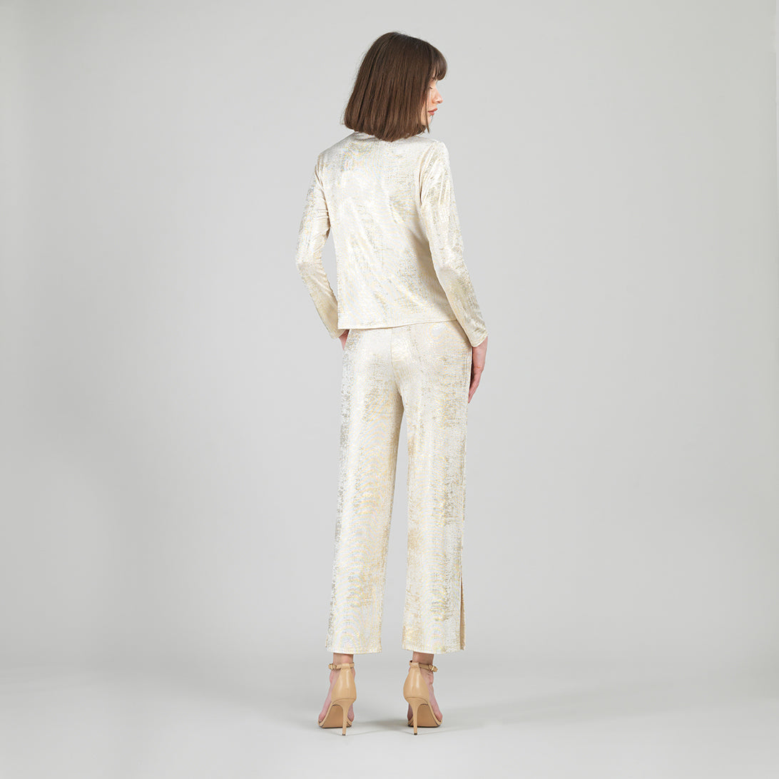 Foil Sheen - Long Sleeve Loop Front Top - Champagne - Final Sale | Clara Sunwoo Classic