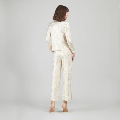 Foil Sheen - Long Sleeve Loop Front Top - Champagne - Final Sale | Clara Sunwoo Classic