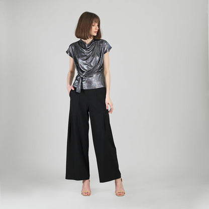 Metallic Shimmer - Drape Neck Loop Front Top - Gunmetal - Limited Sizes | Clara Sunwoo Classic