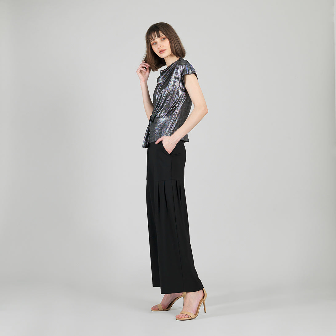 Metallic Shimmer - Drape Neck Loop Front Top - Gunmetal - Limited Sizes | Clara Sunwoo Classic