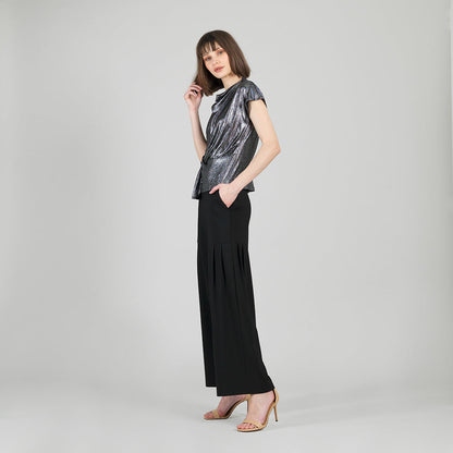 Metallic Shimmer - Drape Neck Loop Front Top - Gunmetal - Limited Sizes | Clara Sunwoo Classic