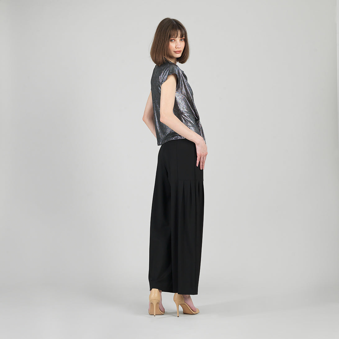 Metallic Shimmer - Drape Neck Loop Front Top - Gunmetal - Limited Sizes | Clara Sunwoo Classic