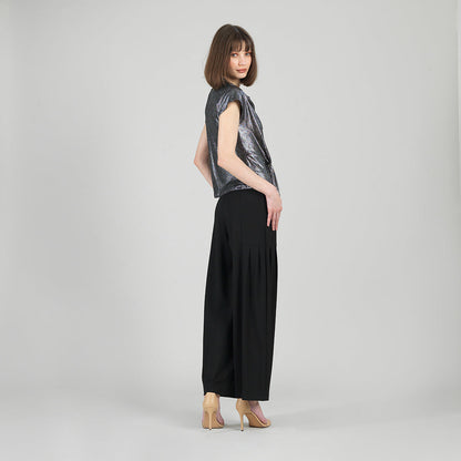 Metallic Shimmer - Drape Neck Loop Front Top - Gunmetal - Limited Sizes | Clara Sunwoo Classic
