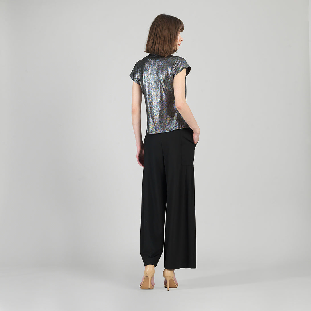Metallic Shimmer - Drape Neck Loop Front Top - Gunmetal - Limited Sizes | Clara Sunwoo Classic