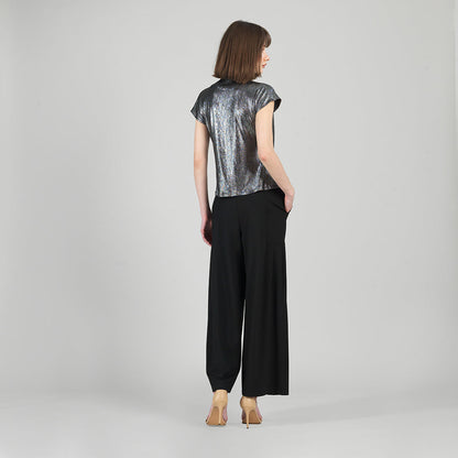 Metallic Shimmer - Drape Neck Loop Front Top - Gunmetal - Limited Sizes | Clara Sunwoo Classic
