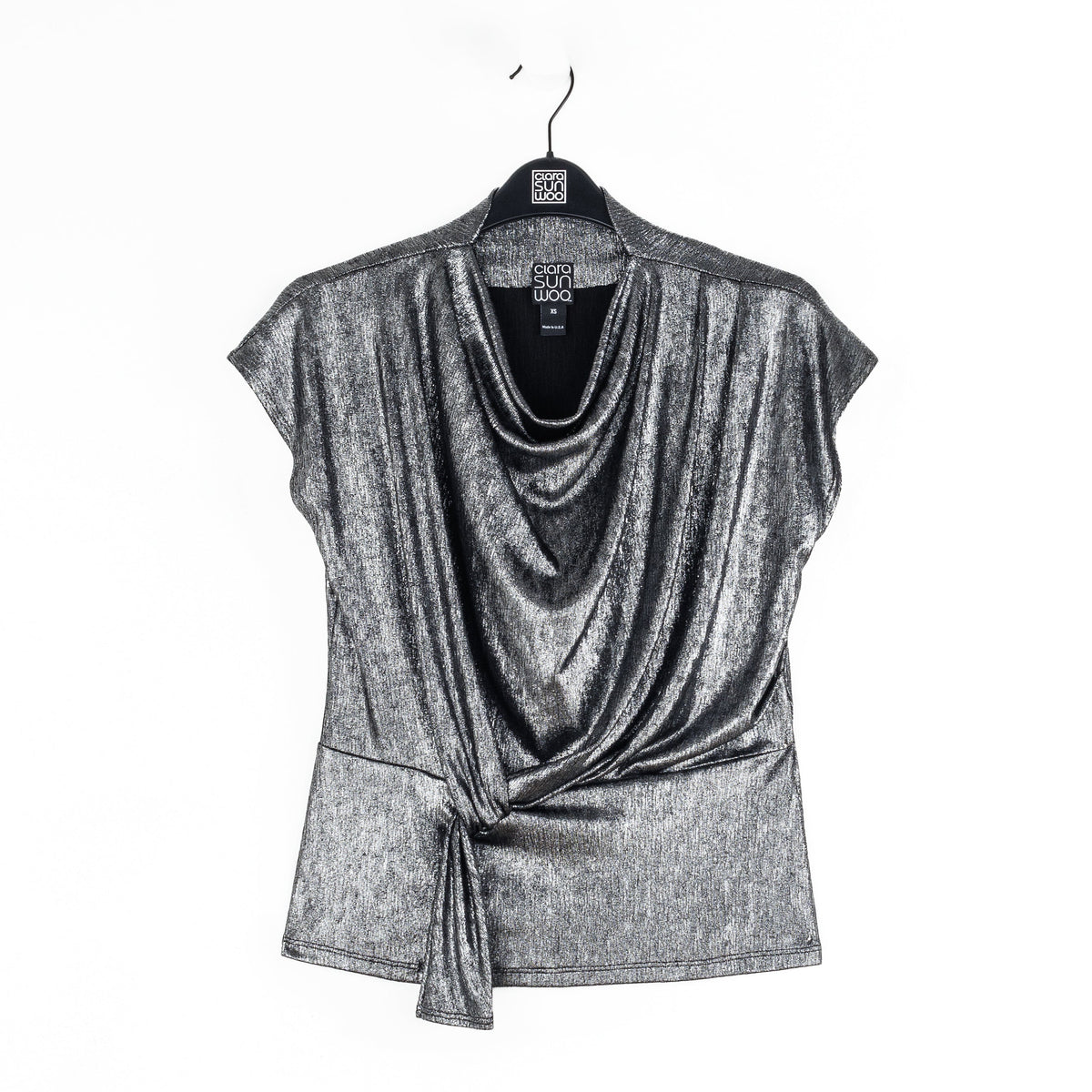 Metallic Shimmer - Drape Neck Loop Front Top - Gunmetal - Limited Sizes | Clara Sunwoo Classic