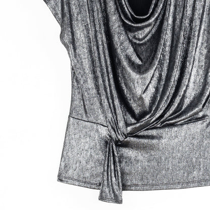 Metallic Shimmer - Drape Neck Loop Front Top - Gunmetal - Limited Sizes | Clara Sunwoo Classic