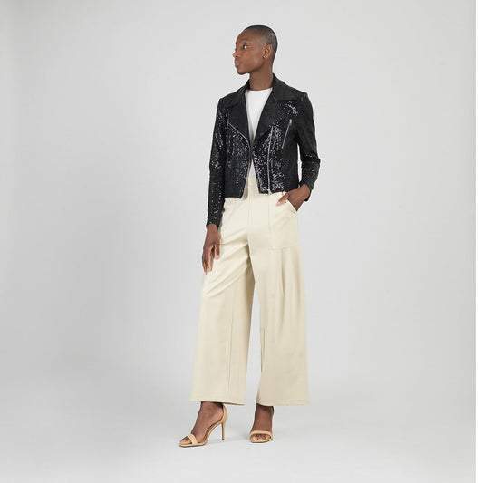 Sequin Knit - Moto Waist Jacket - Black - Final Sale | Clara Sunwoo Customer Favorite