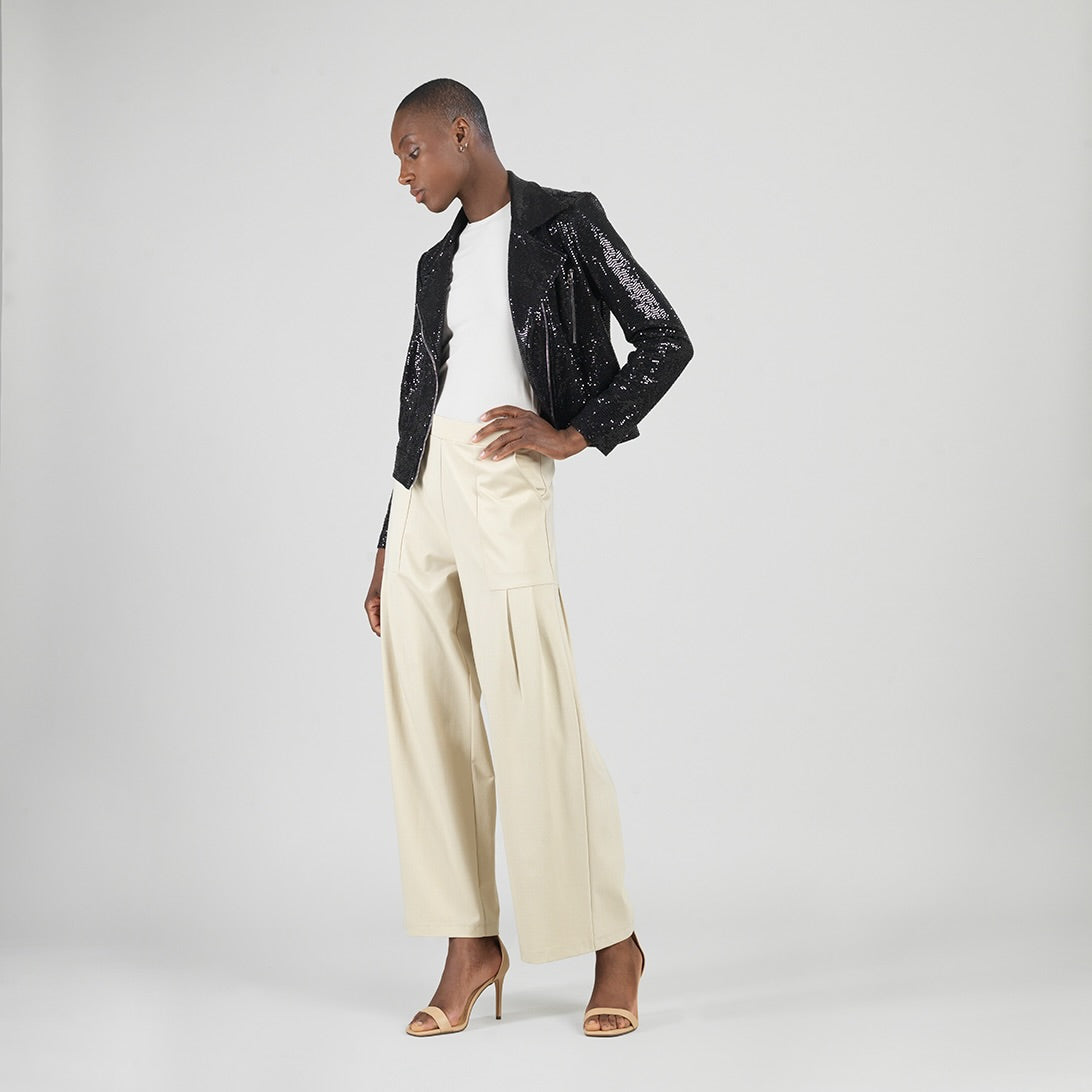Sequin Knit - Moto Waist Jacket - Black - Final Sale | Clara Sunwoo Customer Favorite