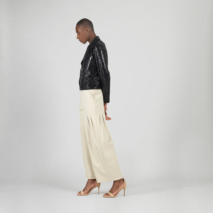 Sequin Knit - Moto Waist Jacket - Black - Final Sale | Clara Sunwoo Customer Favorite