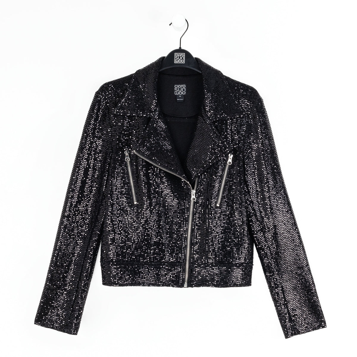 Sequin Knit - Moto Waist Jacket - Black - Final Sale | Clara Sunwoo Customer Favorite