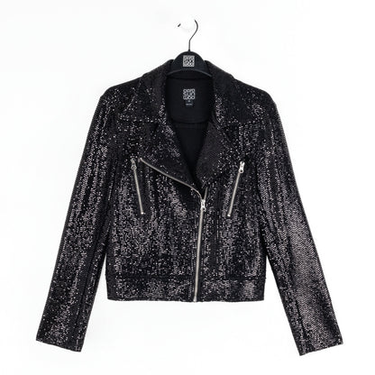 Sequin Knit - Moto Waist Jacket - Black - Final Sale | Clara Sunwoo Customer Favorite