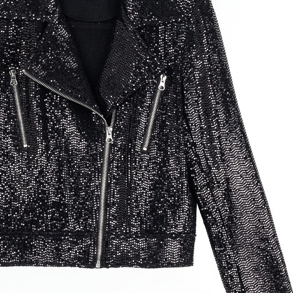 Sequin Knit - Moto Waist Jacket - Black - Final Sale | Clara Sunwoo Customer Favorite