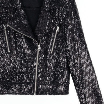 Sequin Knit - Moto Waist Jacket - Black - Final Sale | Clara Sunwoo Customer Favorite