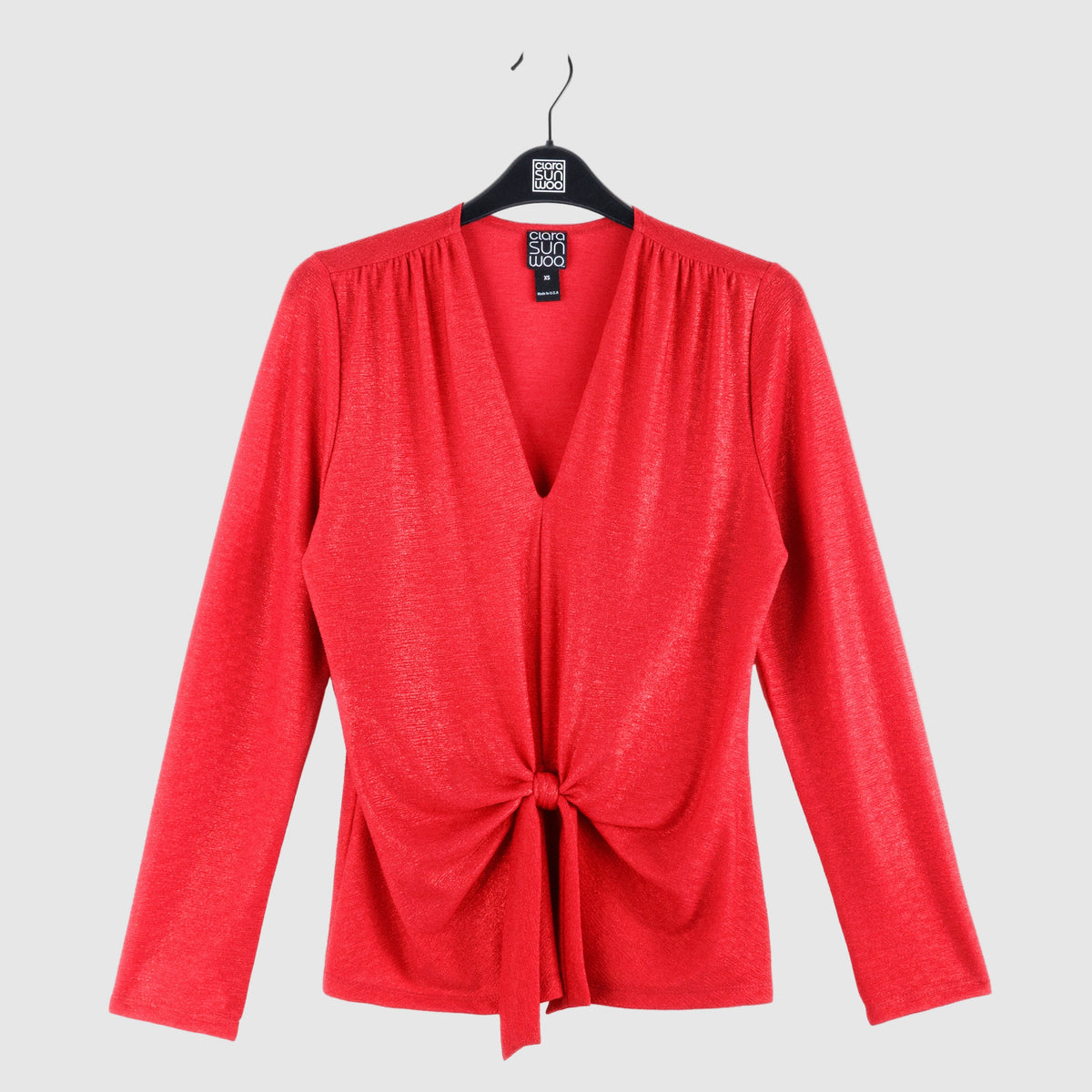 Glimmer Speck - V-Neck Center Front Tie Top - Red - Final Sale | Clara Sunwoo Discount