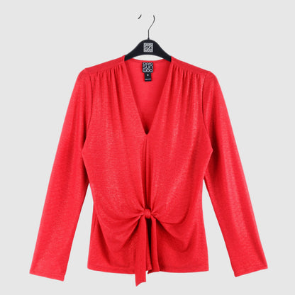 Glimmer Speck - V-Neck Center Front Tie Top - Red - Final Sale | Clara Sunwoo Discount