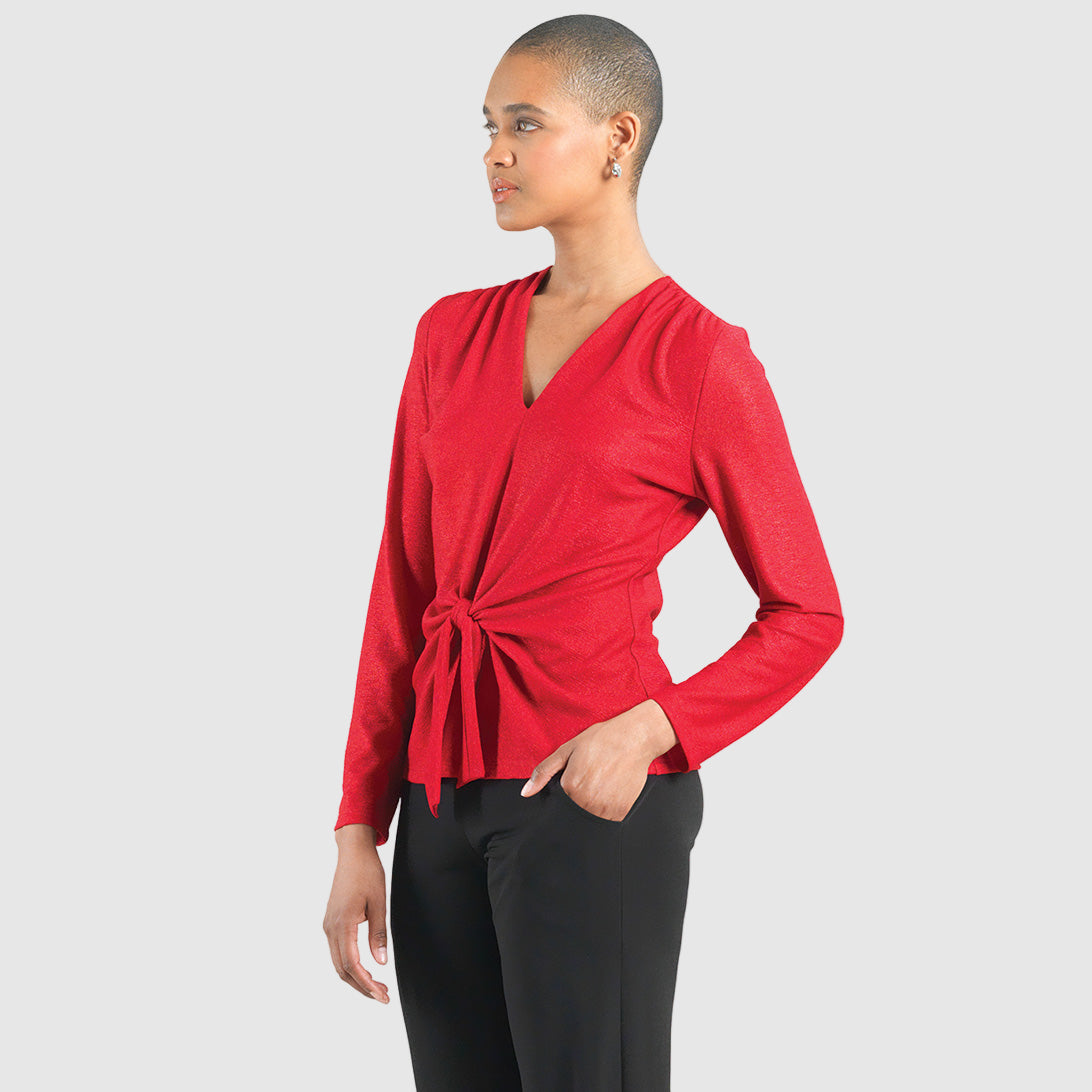 Glimmer Speck - V-Neck Center Front Tie Top - Red - Final Sale | Clara Sunwoo Discount