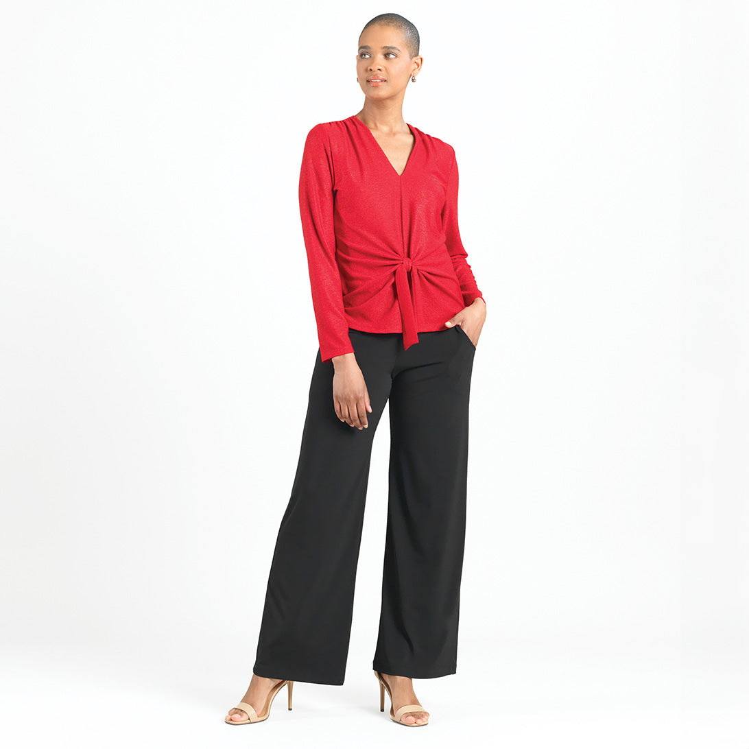 Glimmer Speck - V-Neck Center Front Tie Top - Red - Final Sale | Clara Sunwoo Discount