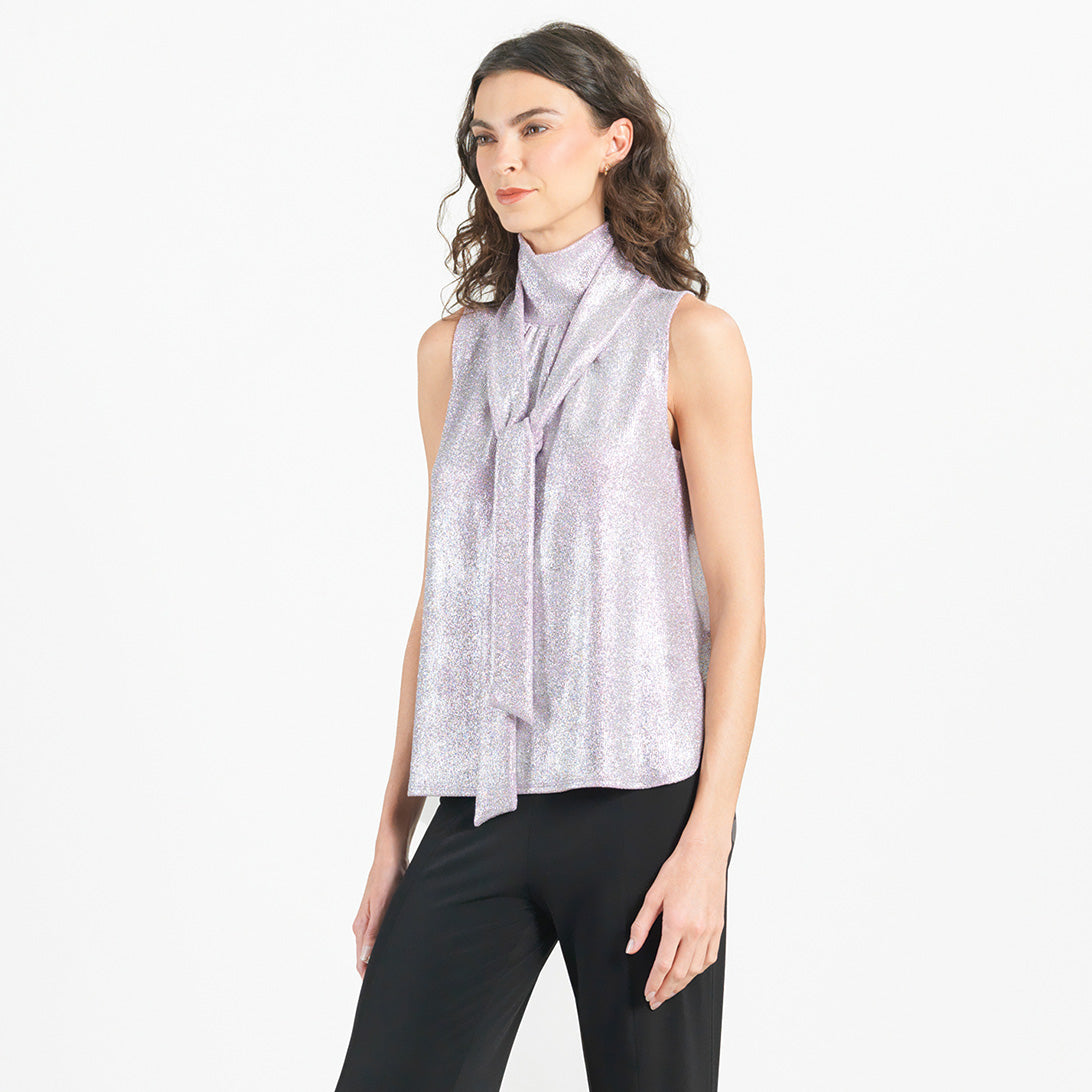 Glitter Foil - Mock Neck-Tie Detail Top - Pink - Final Sale! | Clara Sunwoo Discount