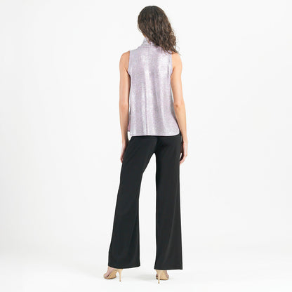 Glitter Foil - Mock Neck-Tie Detail Top - Pink - Final Sale! | Clara Sunwoo Discount