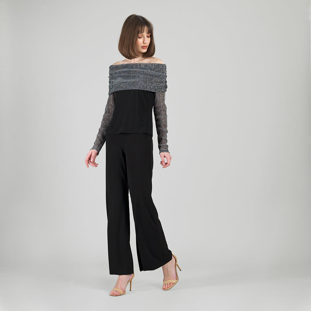Sheer Shimmer - Ruched Off-Shoulder Top - Silver - Final Sale | Clara Sunwoo Best Price