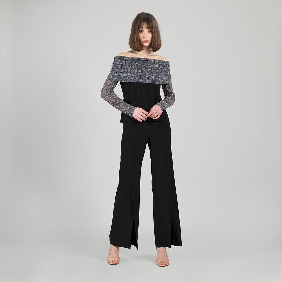 Sheer Shimmer - Ruched Off-Shoulder Top - Silver - Final Sale | Clara Sunwoo Best Price