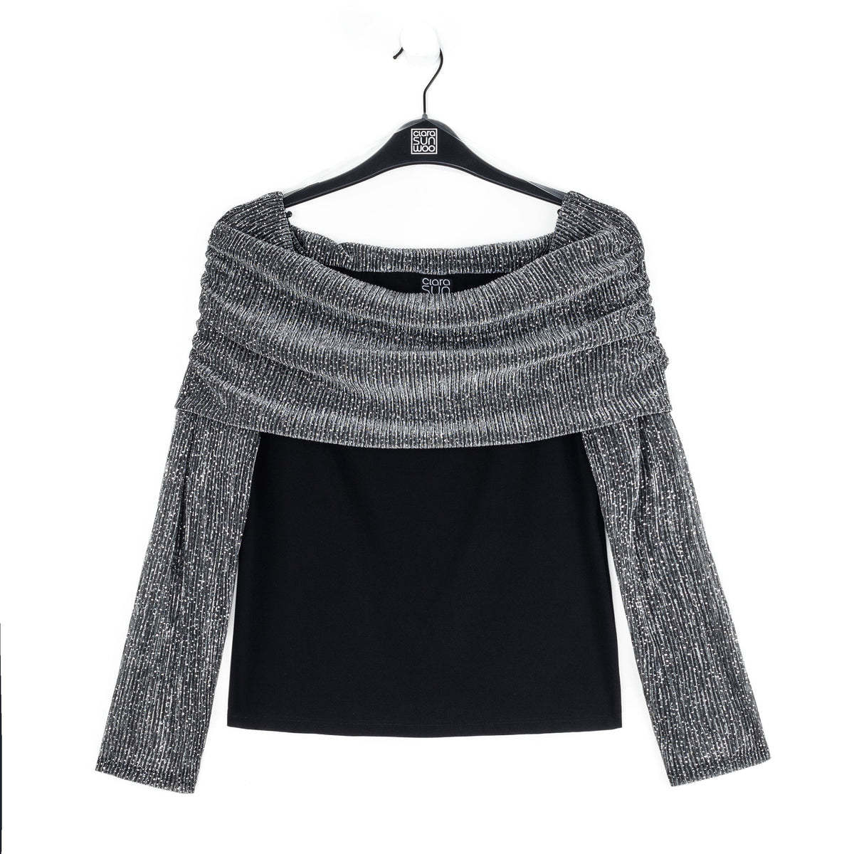 Sheer Shimmer - Ruched Off-Shoulder Top - Silver - Final Sale | Clara Sunwoo Best Price