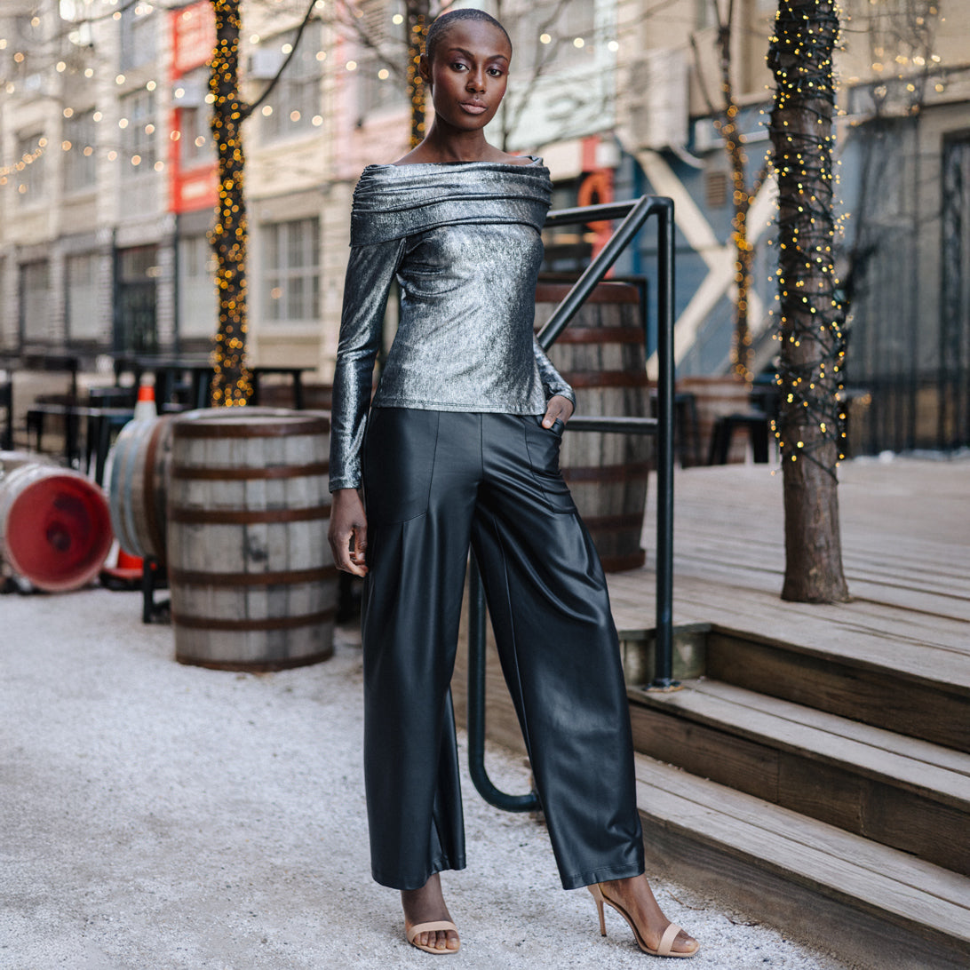 Metallic Shimmer - Ruched Off-Shoulder Top - Final Sale | Clara Sunwoo Featured