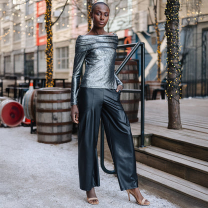 Metallic Shimmer - Ruched Off-Shoulder Top - Final Sale | Clara Sunwoo Featured