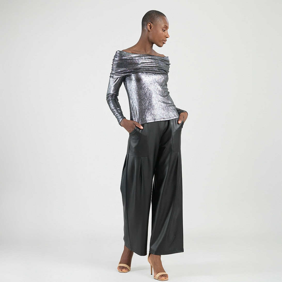 Metallic Shimmer - Ruched Off-Shoulder Top - Final Sale | Clara Sunwoo Featured
