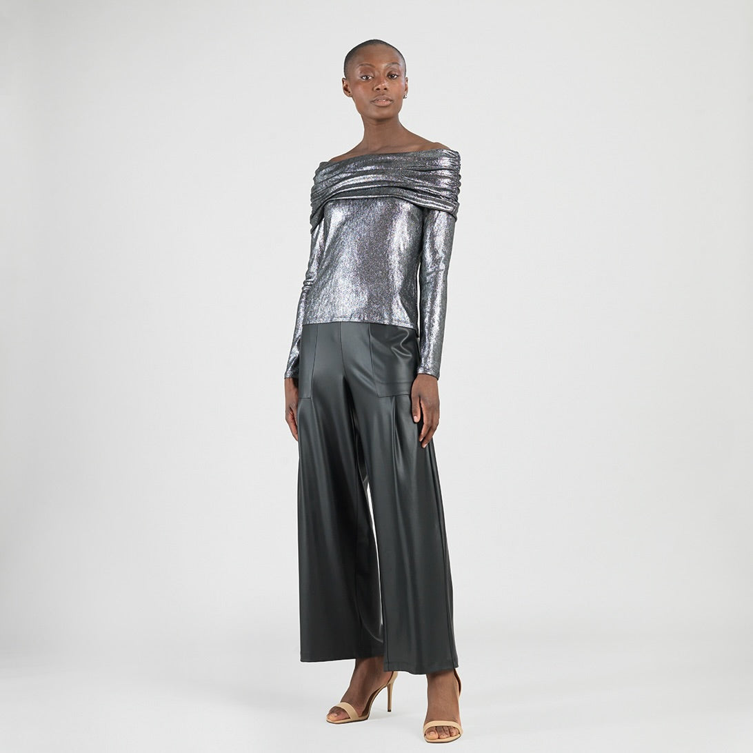 Metallic Shimmer - Ruched Off-Shoulder Top - Final Sale | Clara Sunwoo Featured