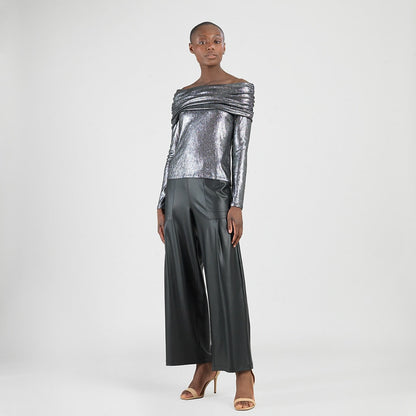 Metallic Shimmer - Ruched Off-Shoulder Top - Final Sale | Clara Sunwoo Featured