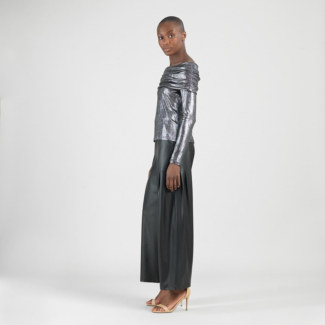 Metallic Shimmer - Ruched Off-Shoulder Top - Final Sale | Clara Sunwoo Featured