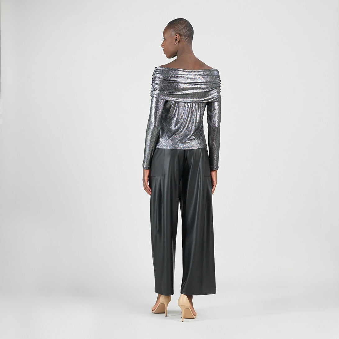 Metallic Shimmer - Ruched Off-Shoulder Top - Final Sale | Clara Sunwoo Featured