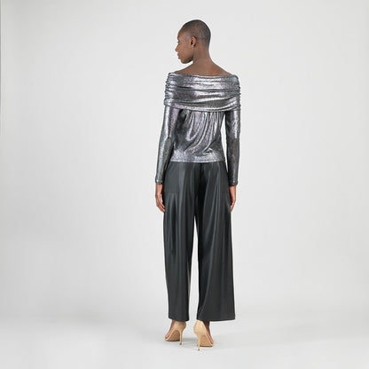 Metallic Shimmer - Ruched Off-Shoulder Top - Final Sale | Clara Sunwoo Featured