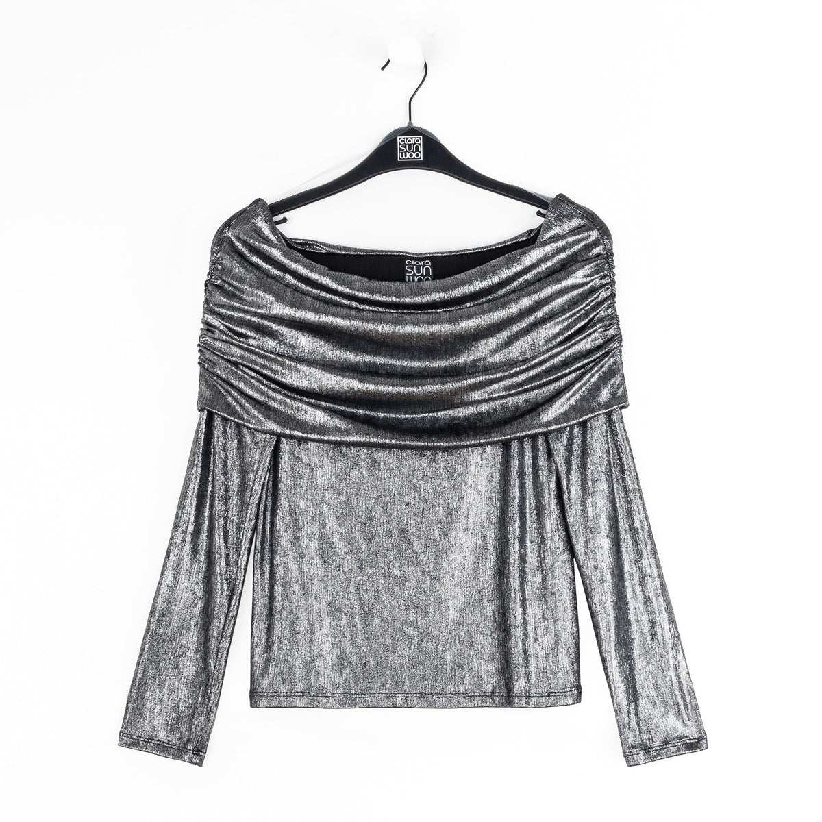 Metallic Shimmer - Ruched Off-Shoulder Top - Final Sale | Clara Sunwoo Featured