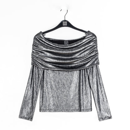 Metallic Shimmer - Ruched Off-Shoulder Top - Final Sale | Clara Sunwoo Featured